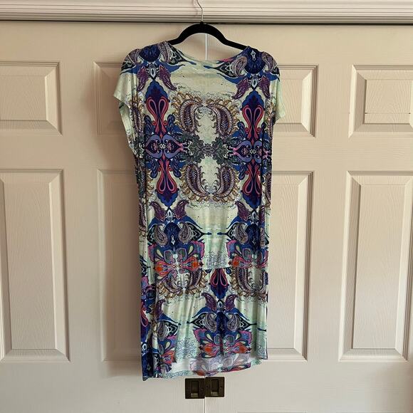 Lascana for Venus Women's V-Neck Pink/Blue/Purple Paisley Tunic Dress Size M - Picture 2 of 9